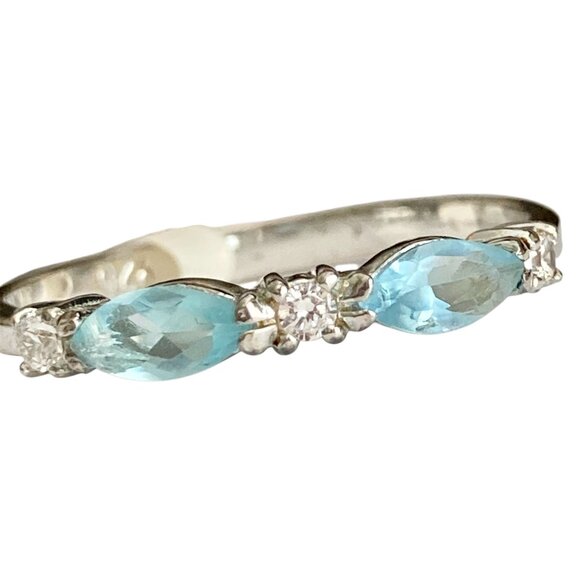 Vintage Sterling Silver Aqua Blue Topaz Size 9 Clear Cubic Zirconia Stackable - Picture 1 of 10